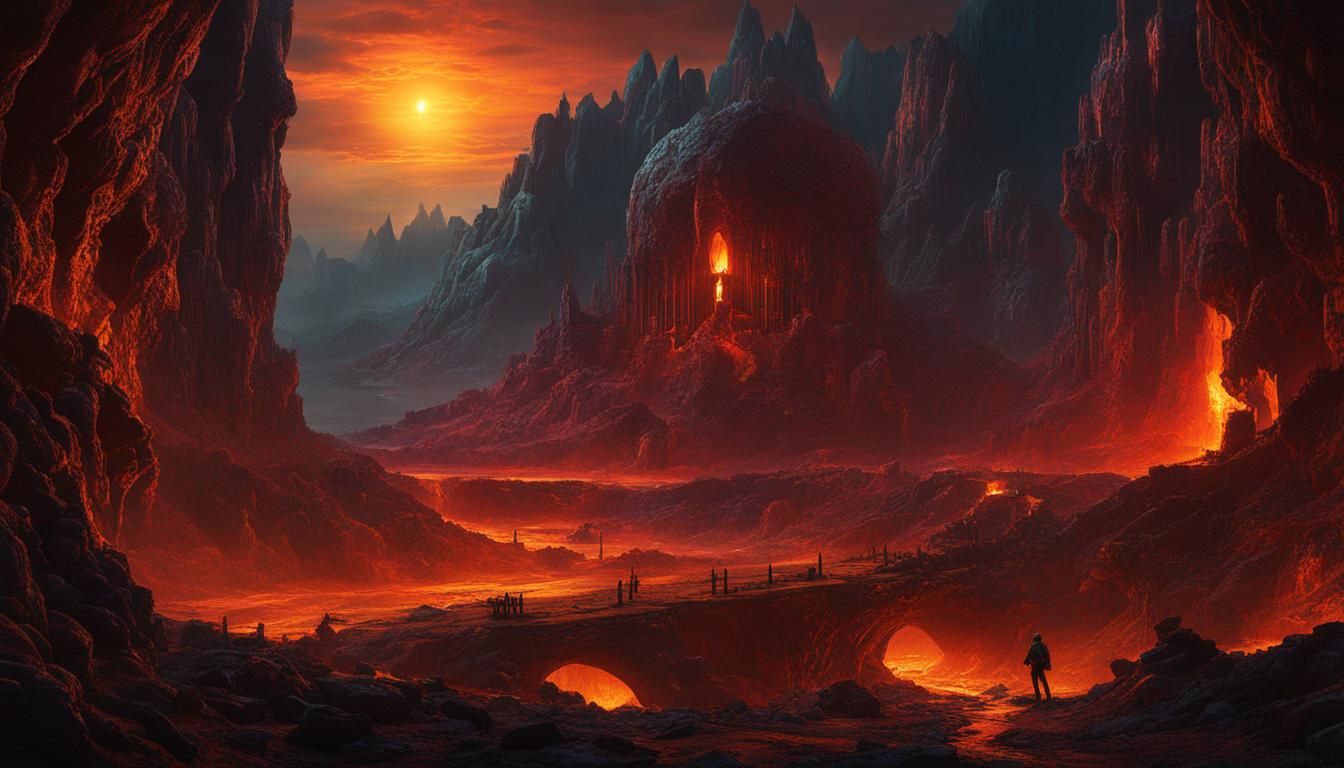 Eldritch Hellscape at Golden Hour in Dark Fantasy Style