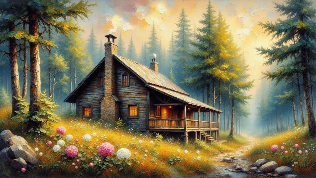 Cabin in Woods: Impasto Painting with Dynamic Lighting