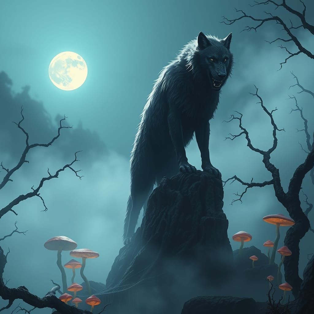 Majestic Werewolf Under Full Moon