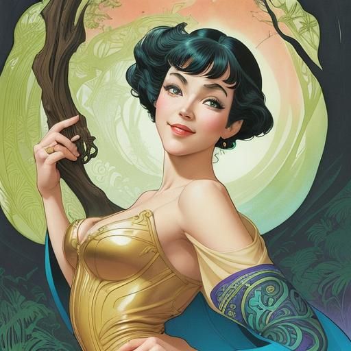 Harajuku Art Nouveau Girl in Watercolor Style