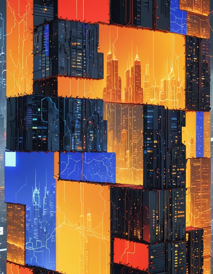 Neo-Futurist Metropolis of Circuitry and Data Streams