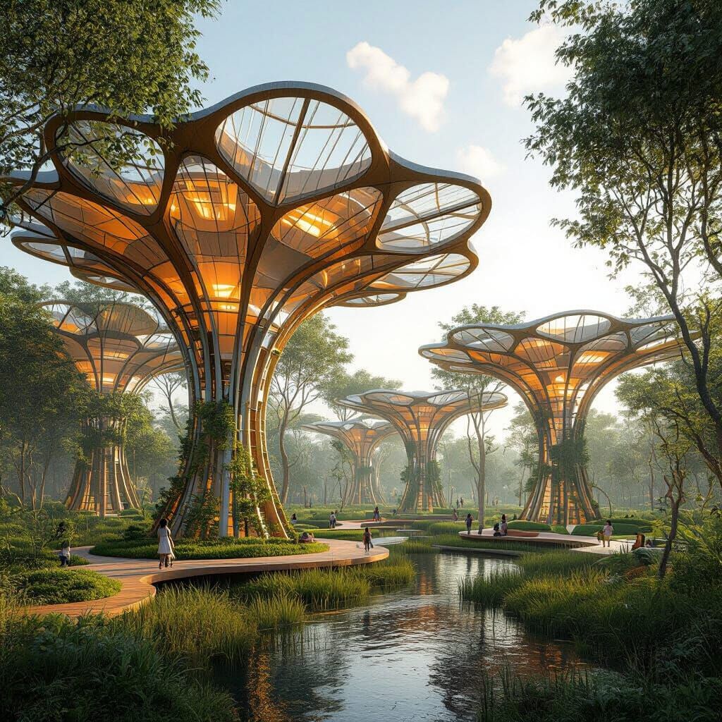 Futuristic African Urban Forest with Organic Canopy