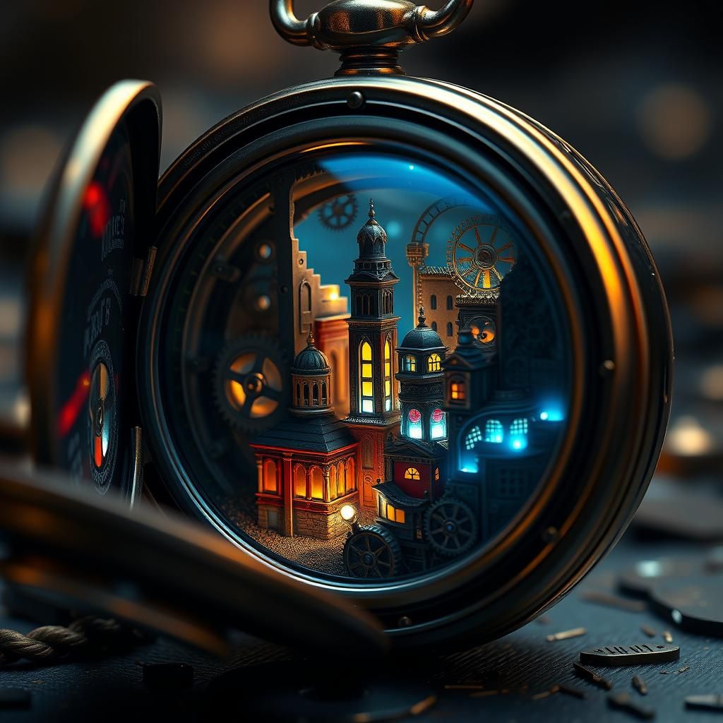 Miniature City Inside Antique Pocket Watch