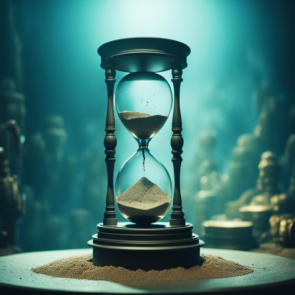 Magical Hourglass on Podium: Cinematic Film Still