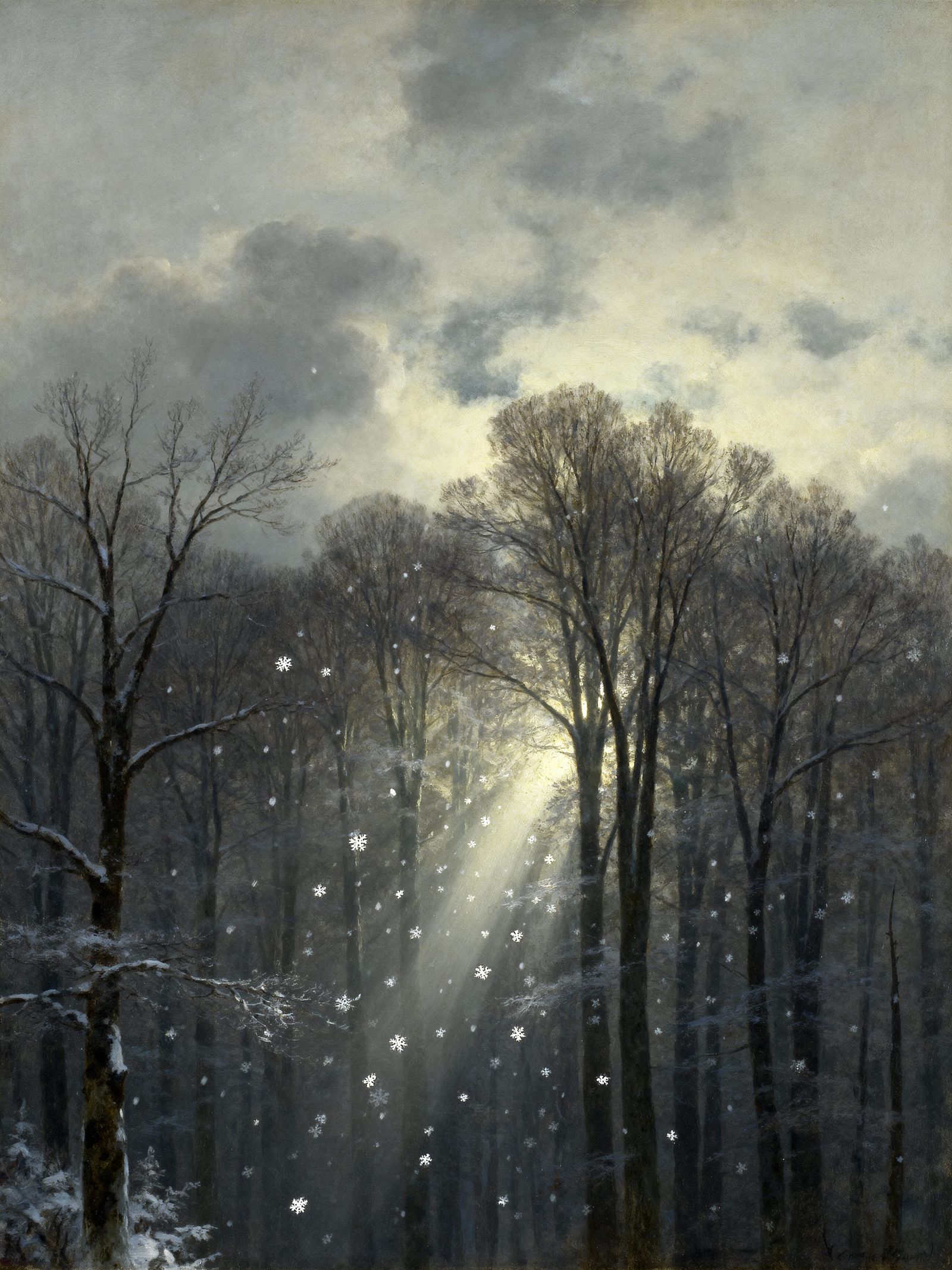 Winter's First Snowfall in a Hushed Forest Oil Painting