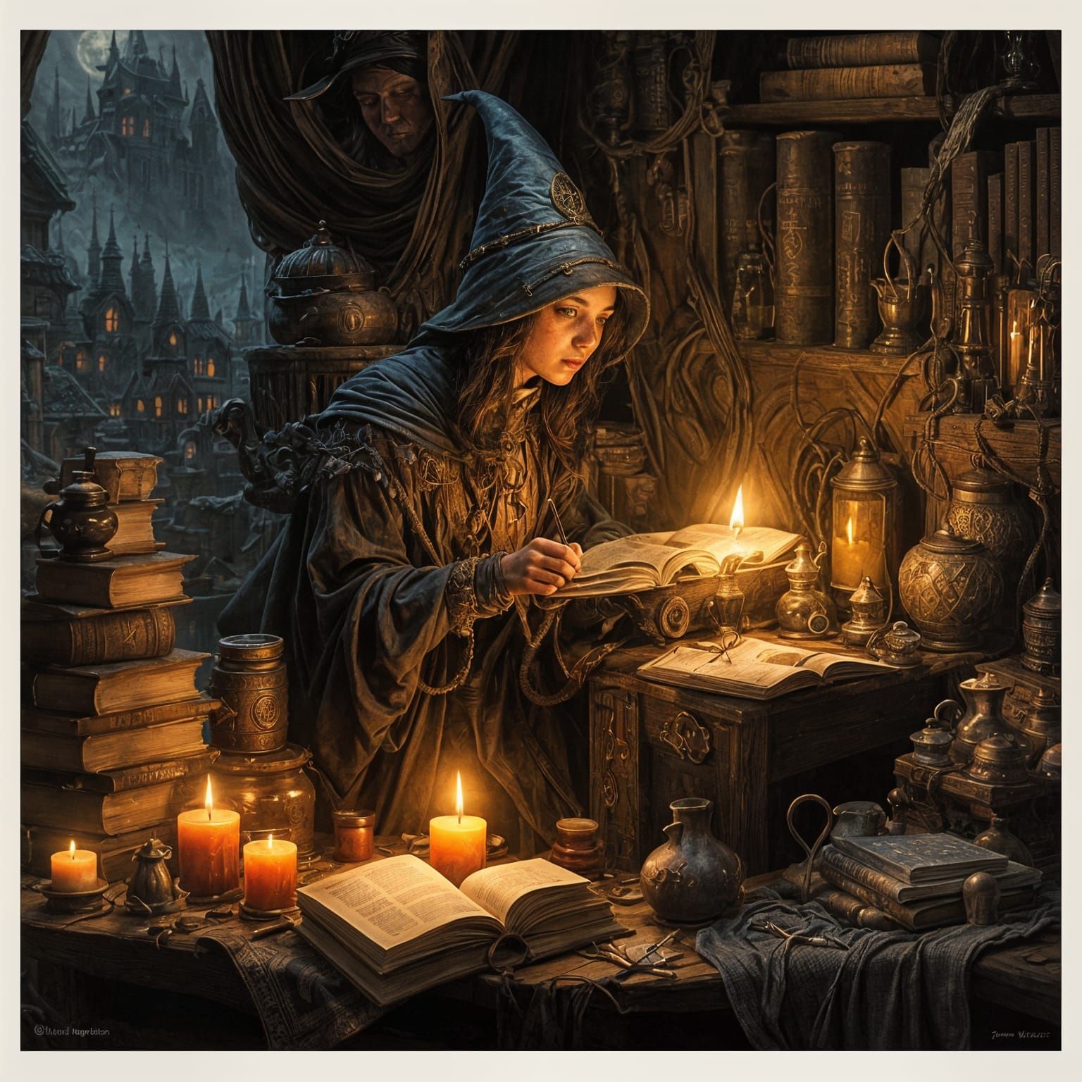 Frank Frazetta-Inspired Wizard's Study in Warm, Glowing Colo...