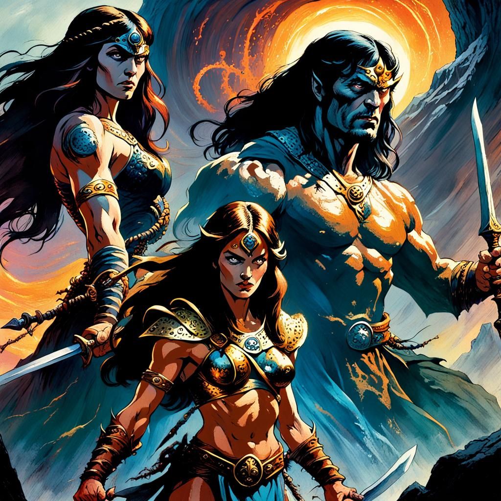 Conan and Morgana Le Fay Face Dark Magic in Frank Frazetta S...