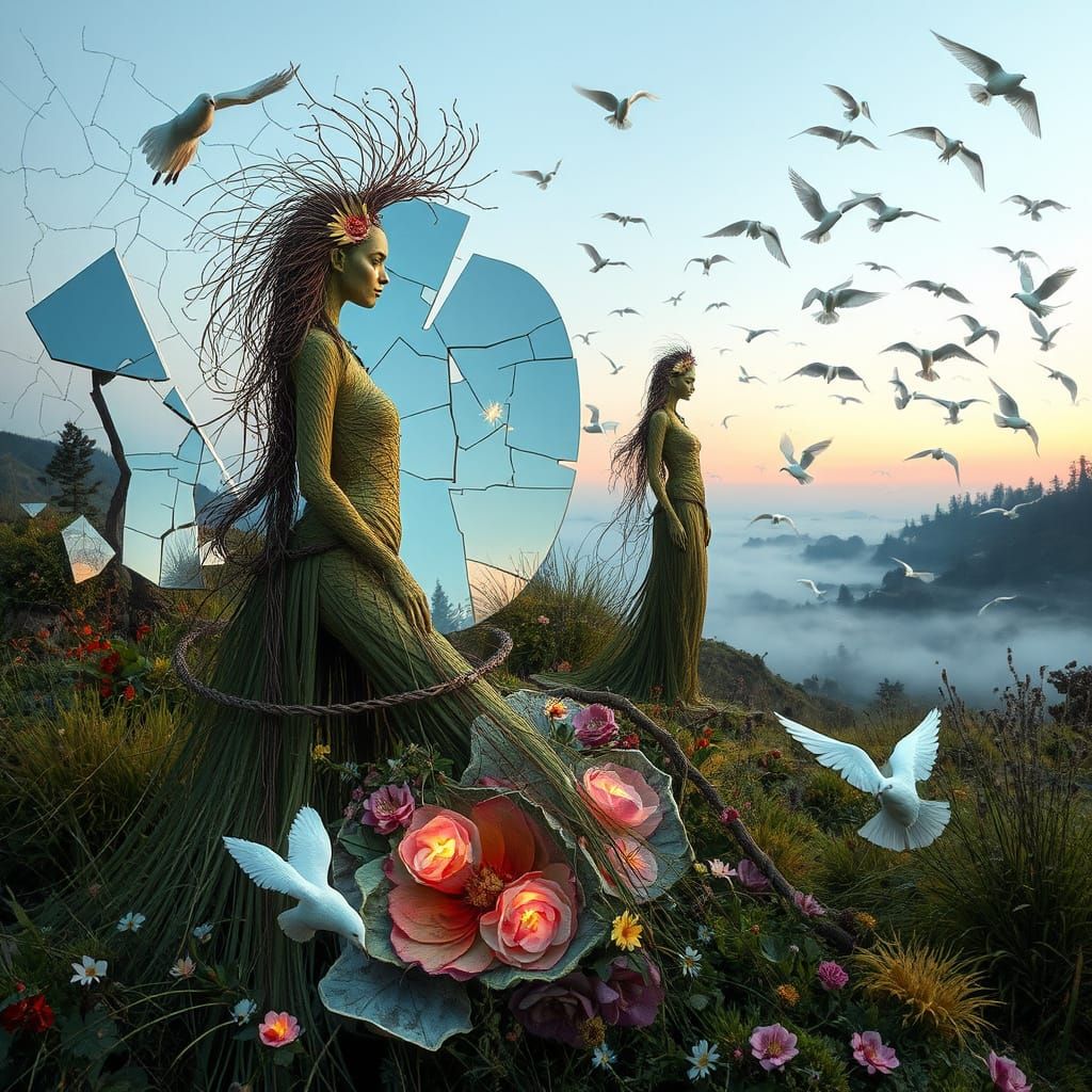 Ephemeral Land Art: Weaving Nature and Feminine Form