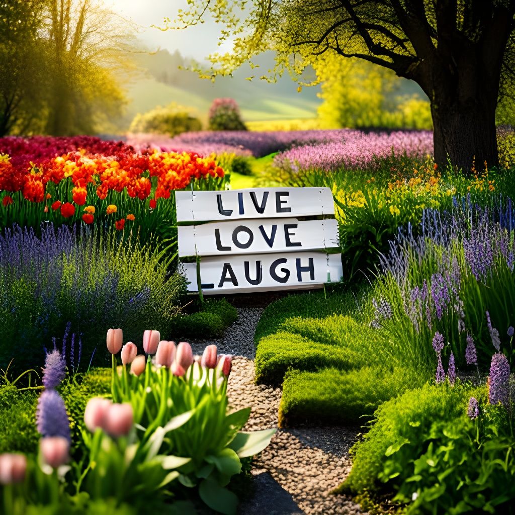 Live Love Laugh Sign with Spring Flowers