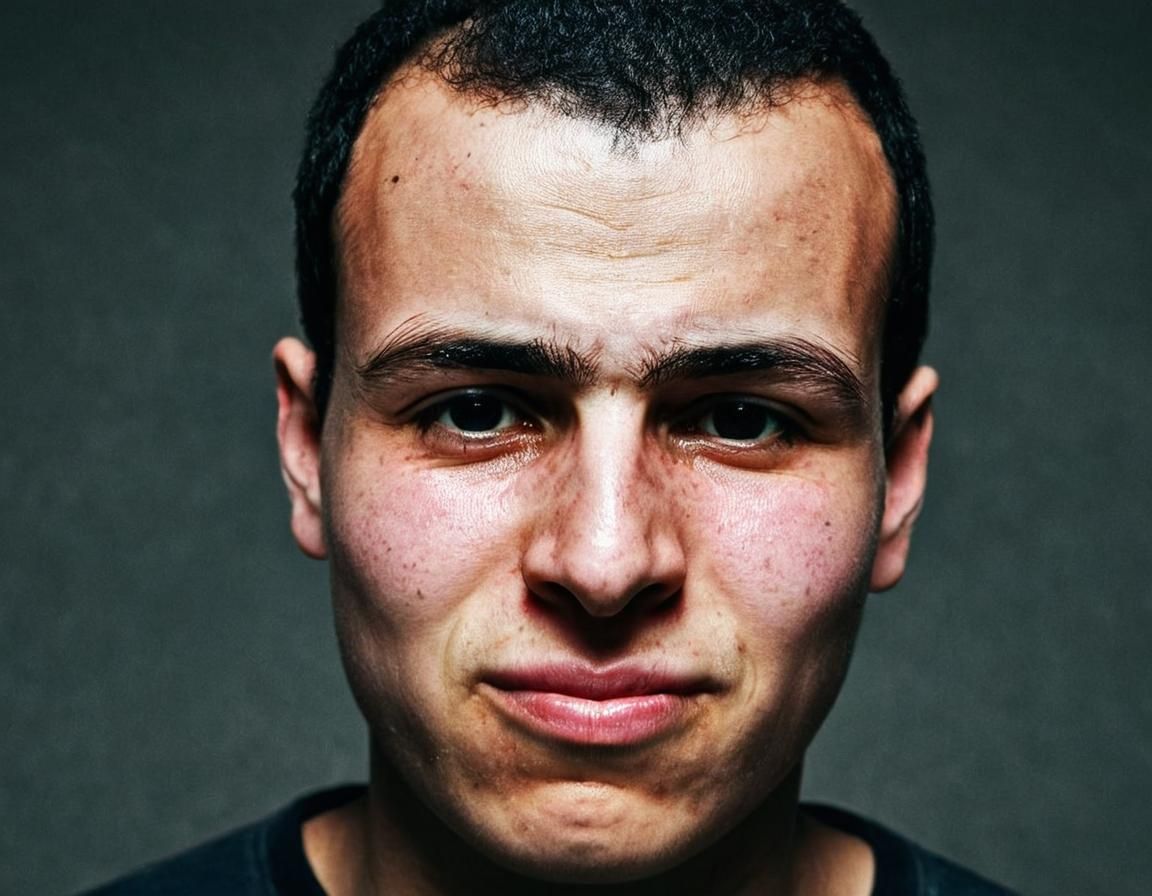 Ominous Hairless Criminal Portrait in Film Noir Style