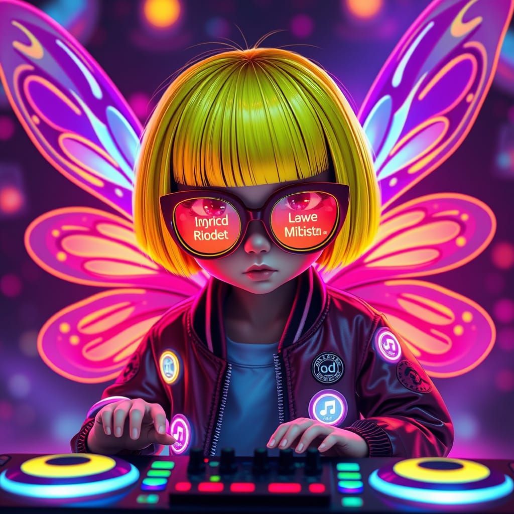 Cyberpunk Fairy Musician in Vibrant Neon Aesthetic