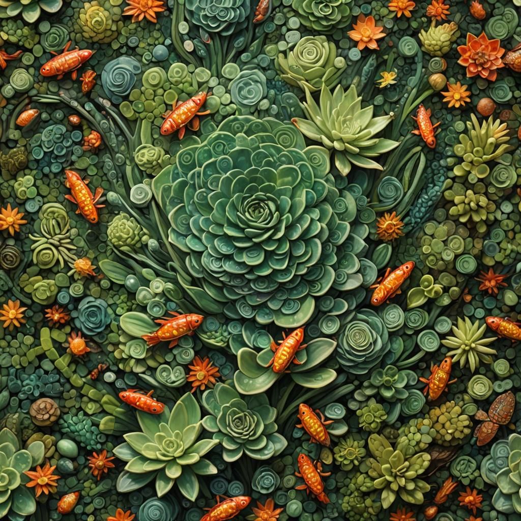 Hyperrealistic Fibonacci Succulent Plant with Mosaic Lamp