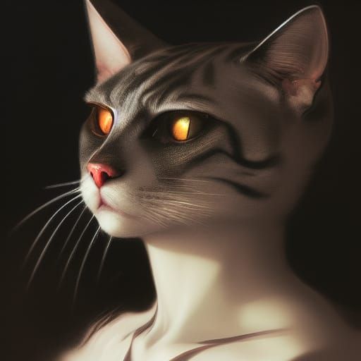 Creepy Cat Portrait in Hyperdetailed Digital Art