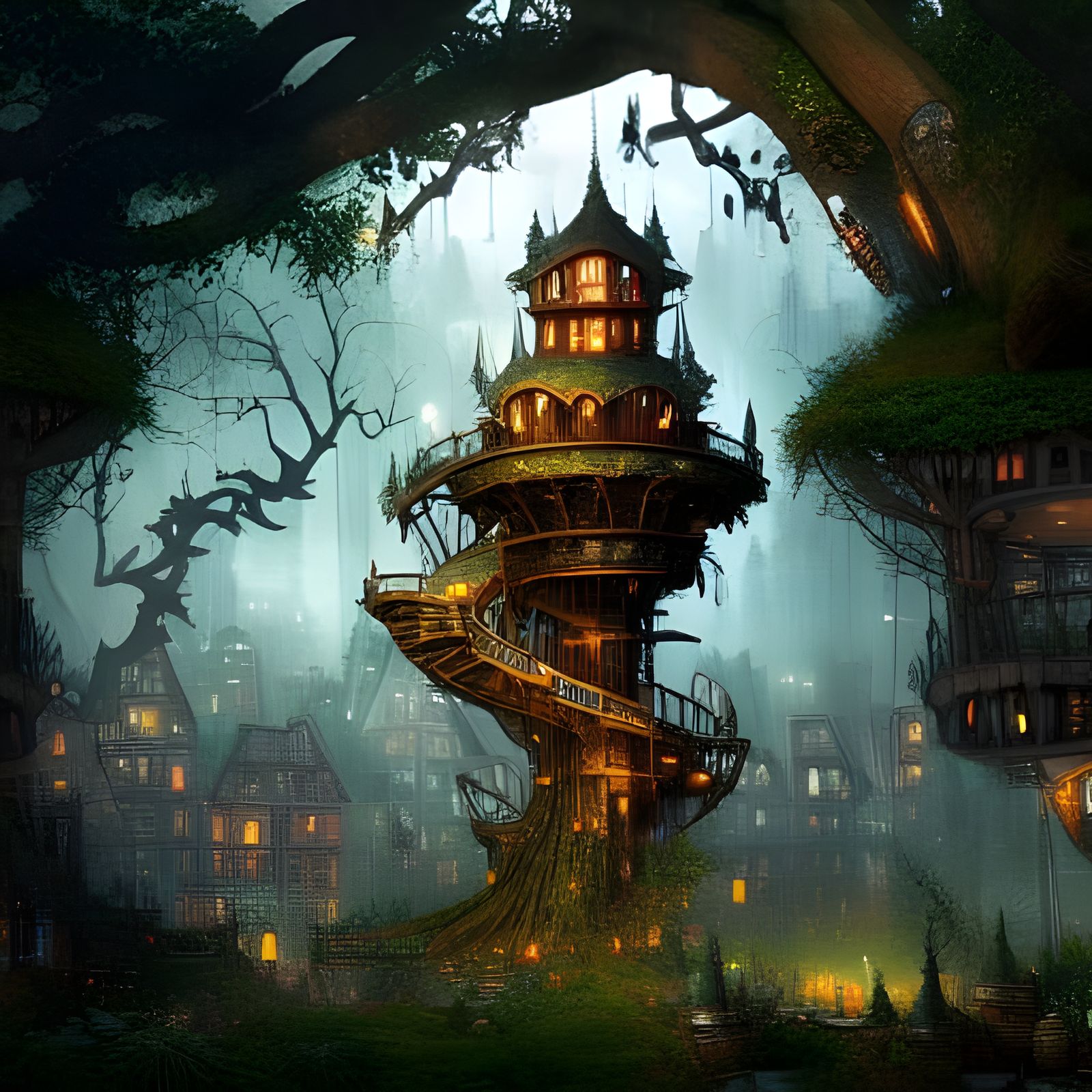 Epic Fantasy City Treehouse: Digital Matte Painting