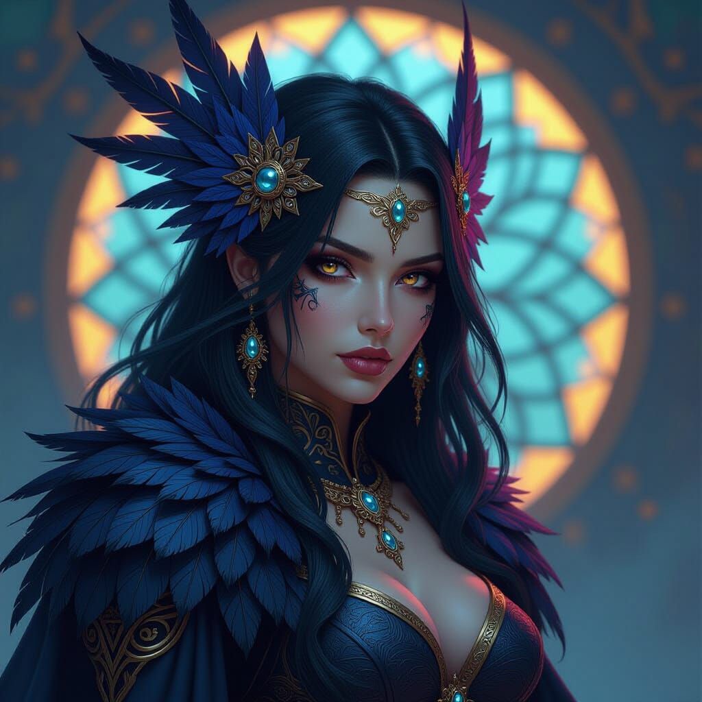 Mystical Raven Portrait with Intricate Armor
