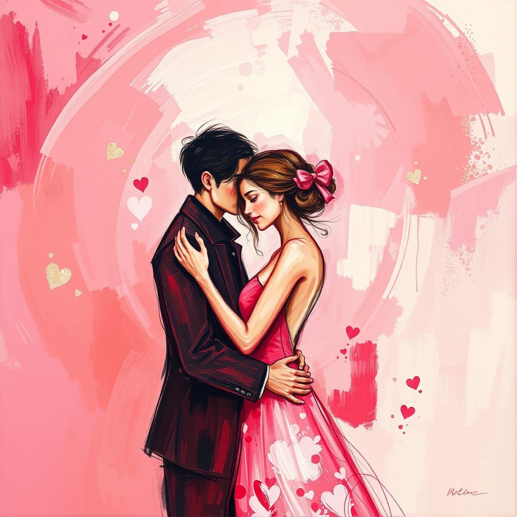 Romantic Whimsy Valentine's Day Oil Painting
