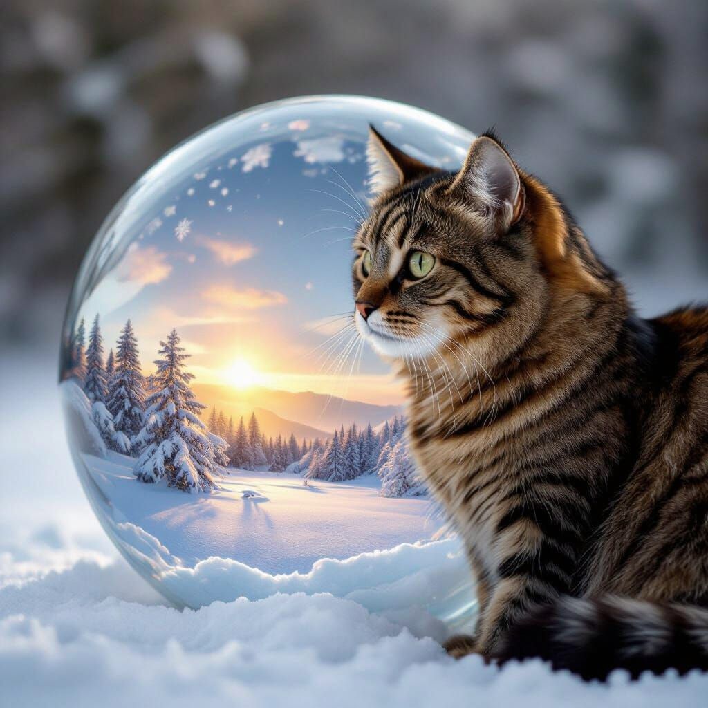 Crystal Cat with Spring Landscape Inside