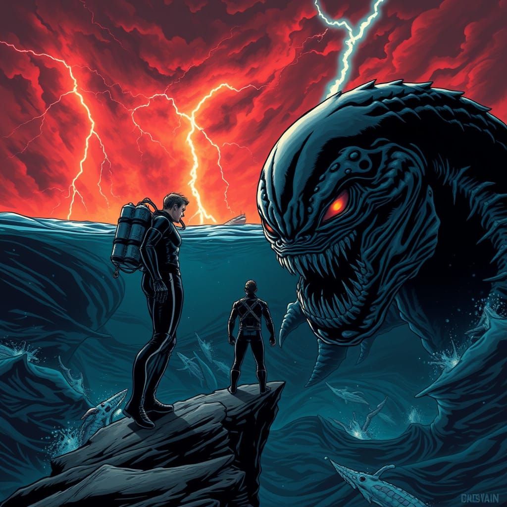 Fearless Human Confronts Eldritch Gargantuan in Underwater S...