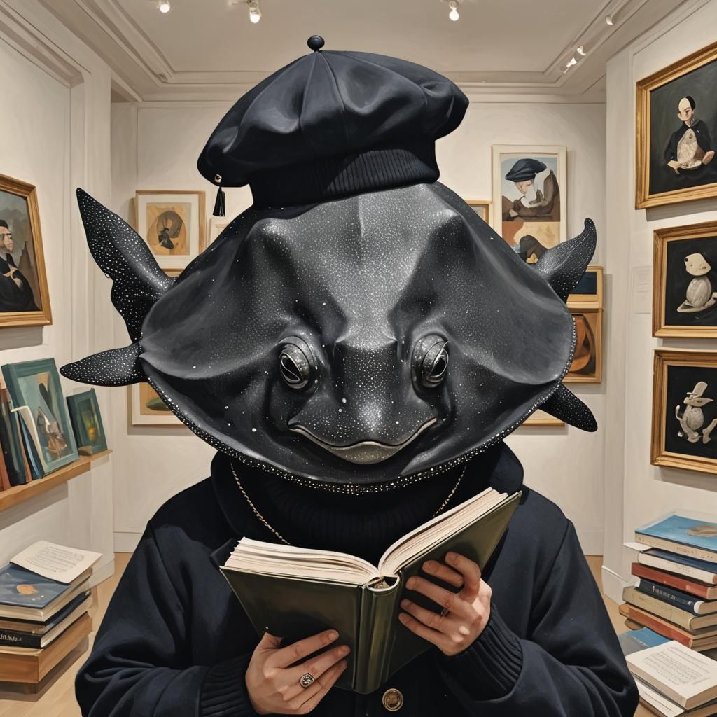 Anthropomorphic Stingray Visiting Art Gallery
