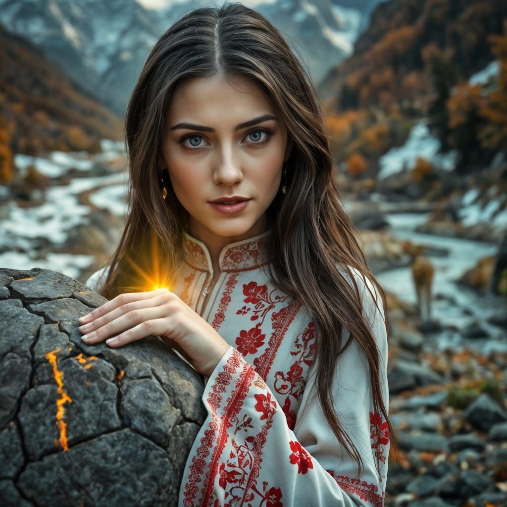 /imagine prompt: A vibrant photograph of a cuty,adorable,beautiful ukrainian woman with большими глазами и высокими скул...