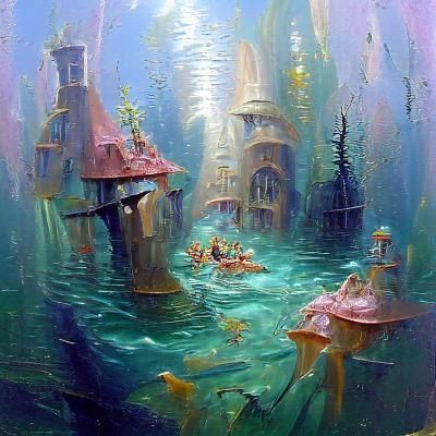 Underwater Fairy City in Oil Painting Style