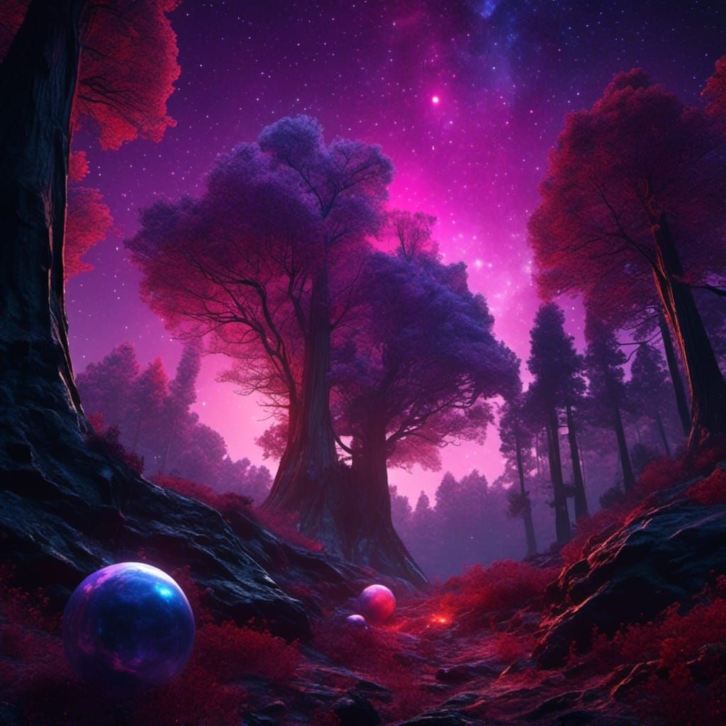 Redwood Forest Under a Starry Twilight Sky