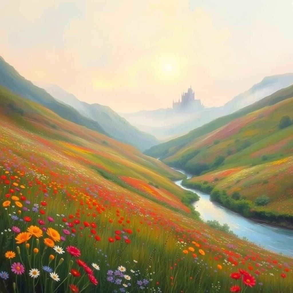 Idyllic Landscape with Castle in Impressionistic Style