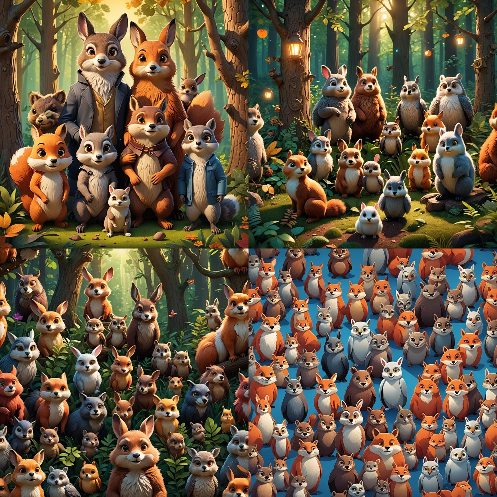 Cartoon Forest Animals Portrait in Pixar Style