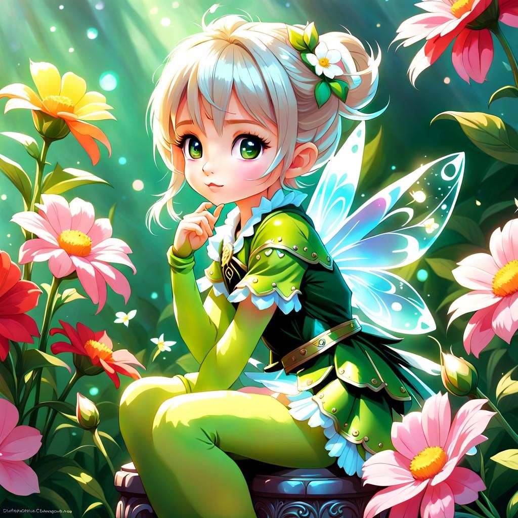 Tinkerbell Portrait in Rococo Style Digital Painting