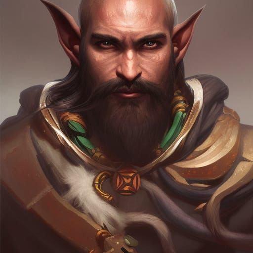Golden Elf-Orc Fighter Portrait in Dungeons and Dragons Styl...