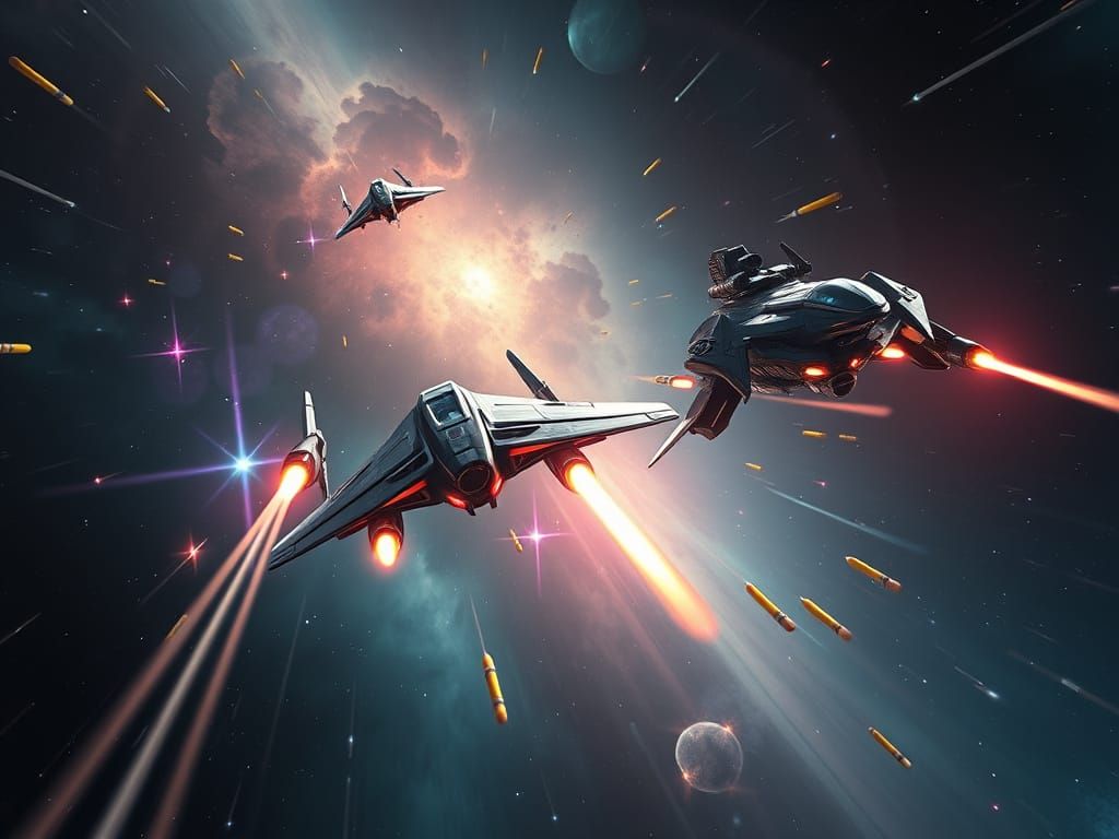 Futuristic Starfighters in Epic Space Battle