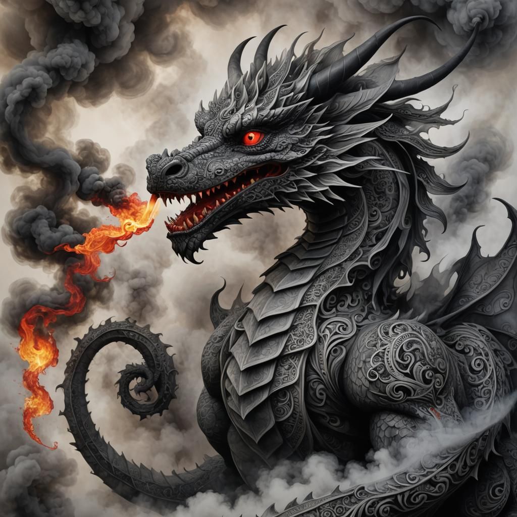 Charcoal Smoke Dragon in Surrealist Style