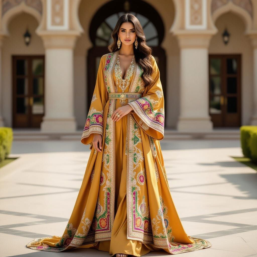 Regal Woman in Luxurious Jewel-Toned Abaya