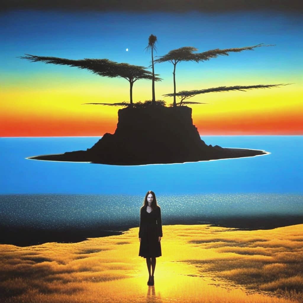 Enigmatic Lady on Mystical Lake in Hyperrealism