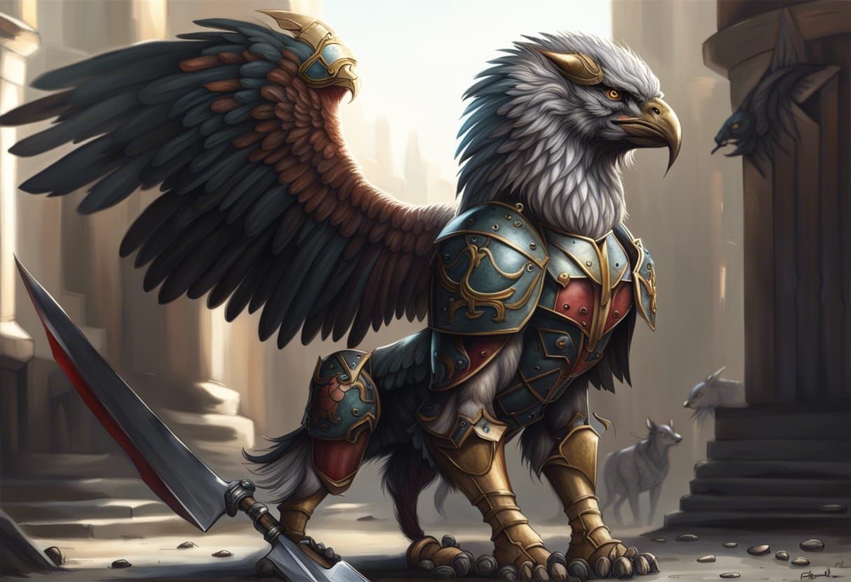 Armored Griffin with Barbell in Talons