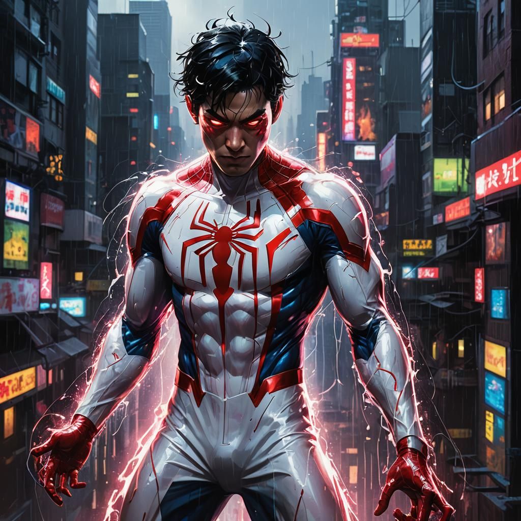 Japanese Spider-Man Concept Art in Neon Discoscape