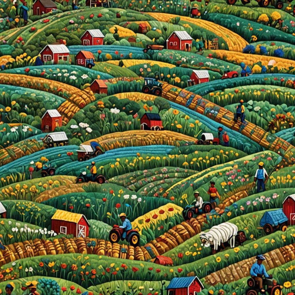 African American Folk Art Quilt of Farmers