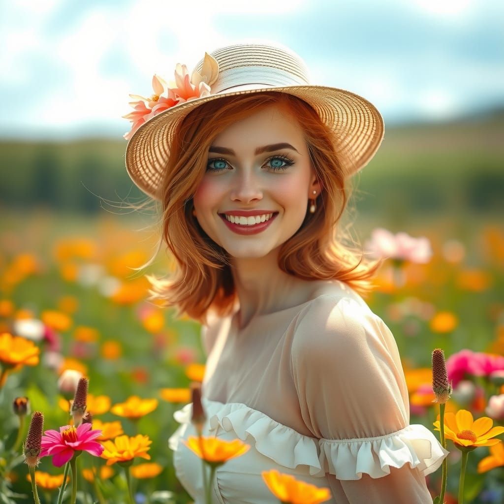 Redhead in Wildflowers: Hyperrealistic Artgerm Style