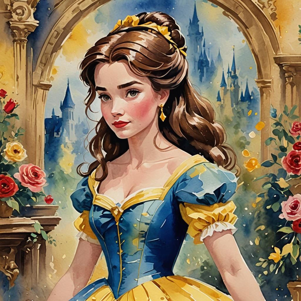 Disney's Belle in Gouache Style Impressionist Painting