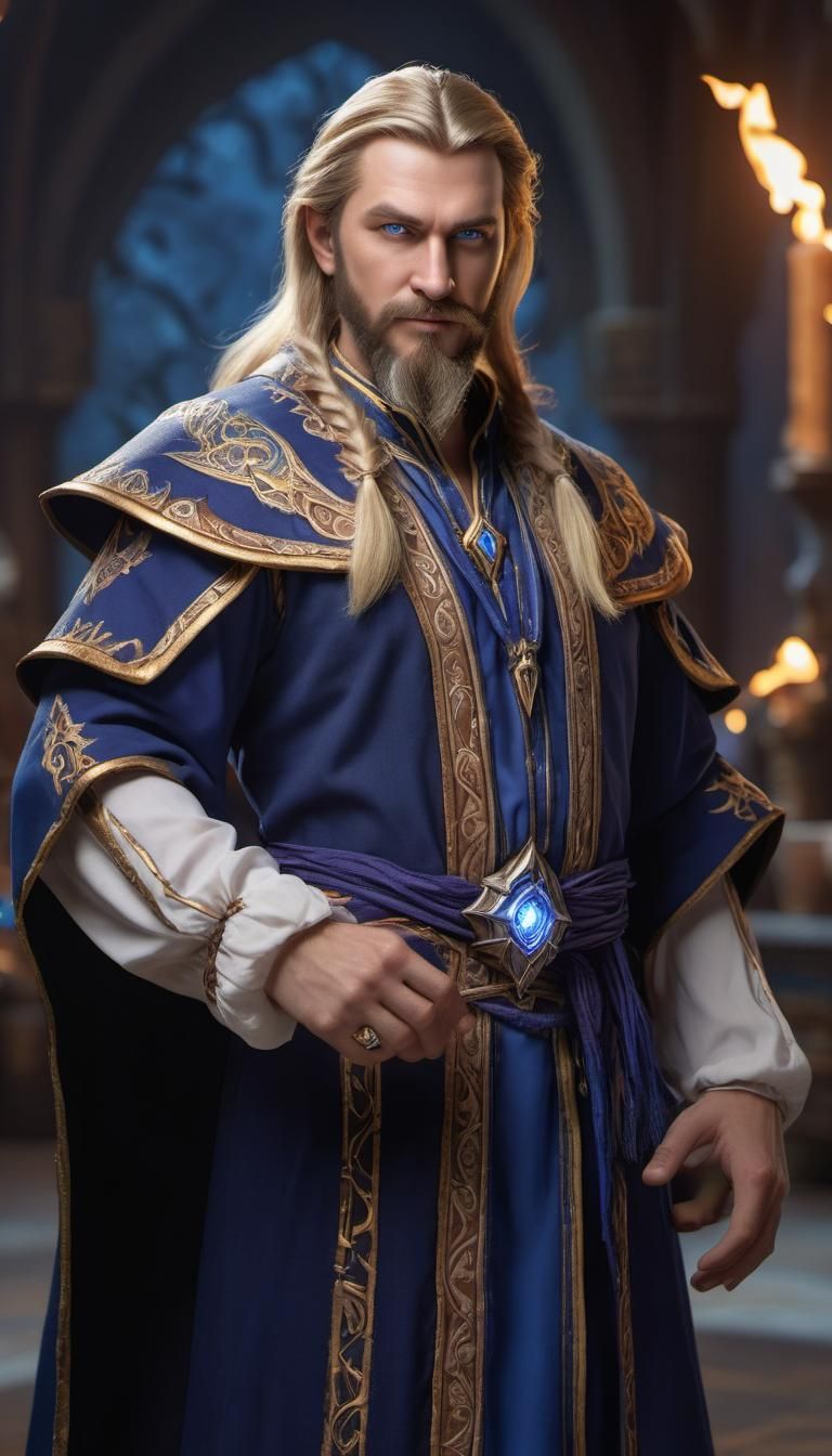 Charismatic Archmage Portrait in Warcraft Style