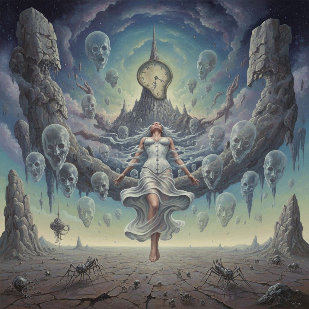 Emma Frost in Surreal Astral Landscape, Dali Style