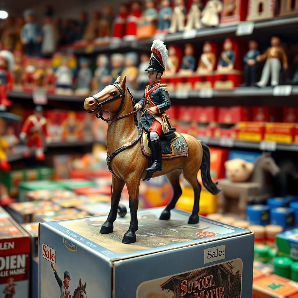 Vintage Toy Napoleon Soldier on Horse in Toy Box Sale