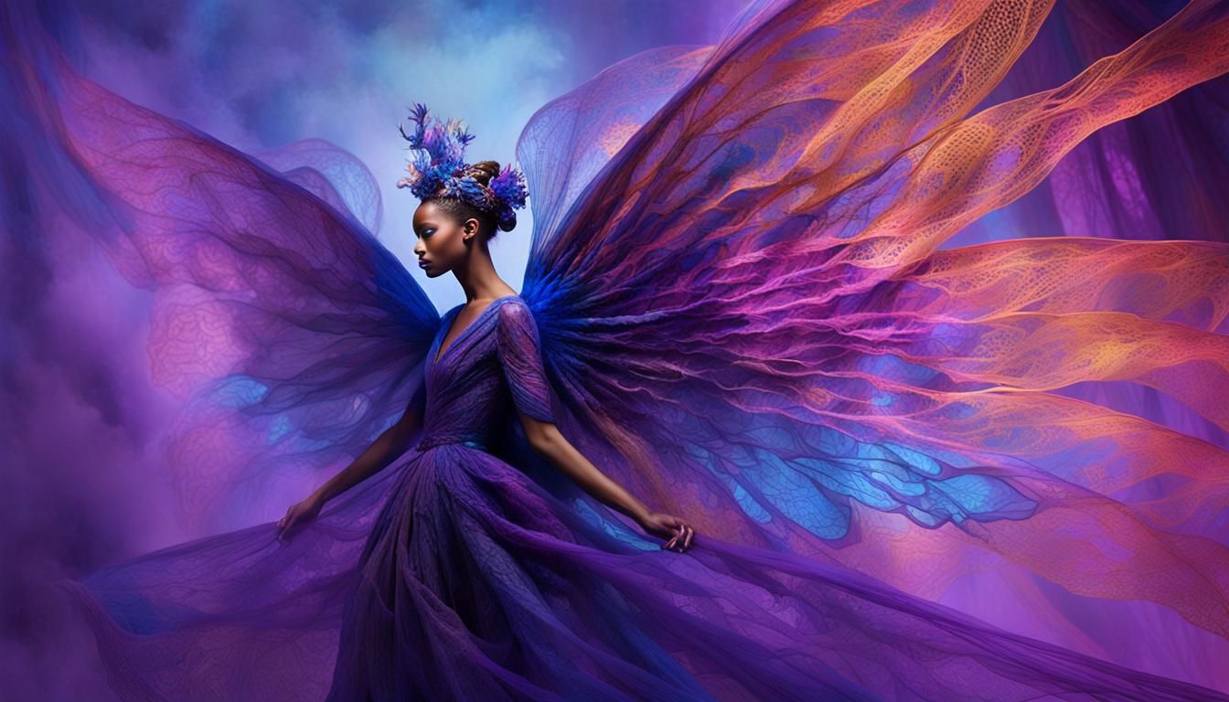 Ethereal Figure Immersed in Pulsating Neon Lights