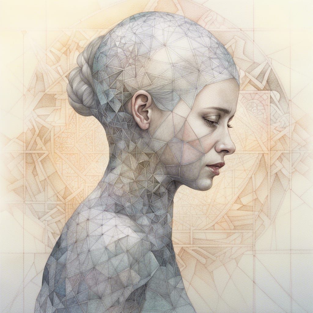 Woman in Stained Glass with Arabic Calligraphy