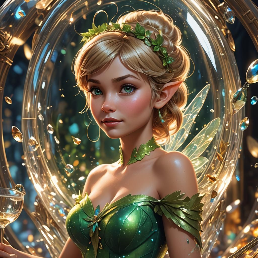 Tinkerbell in Champagne Glass: Hyperdetailed Portrait