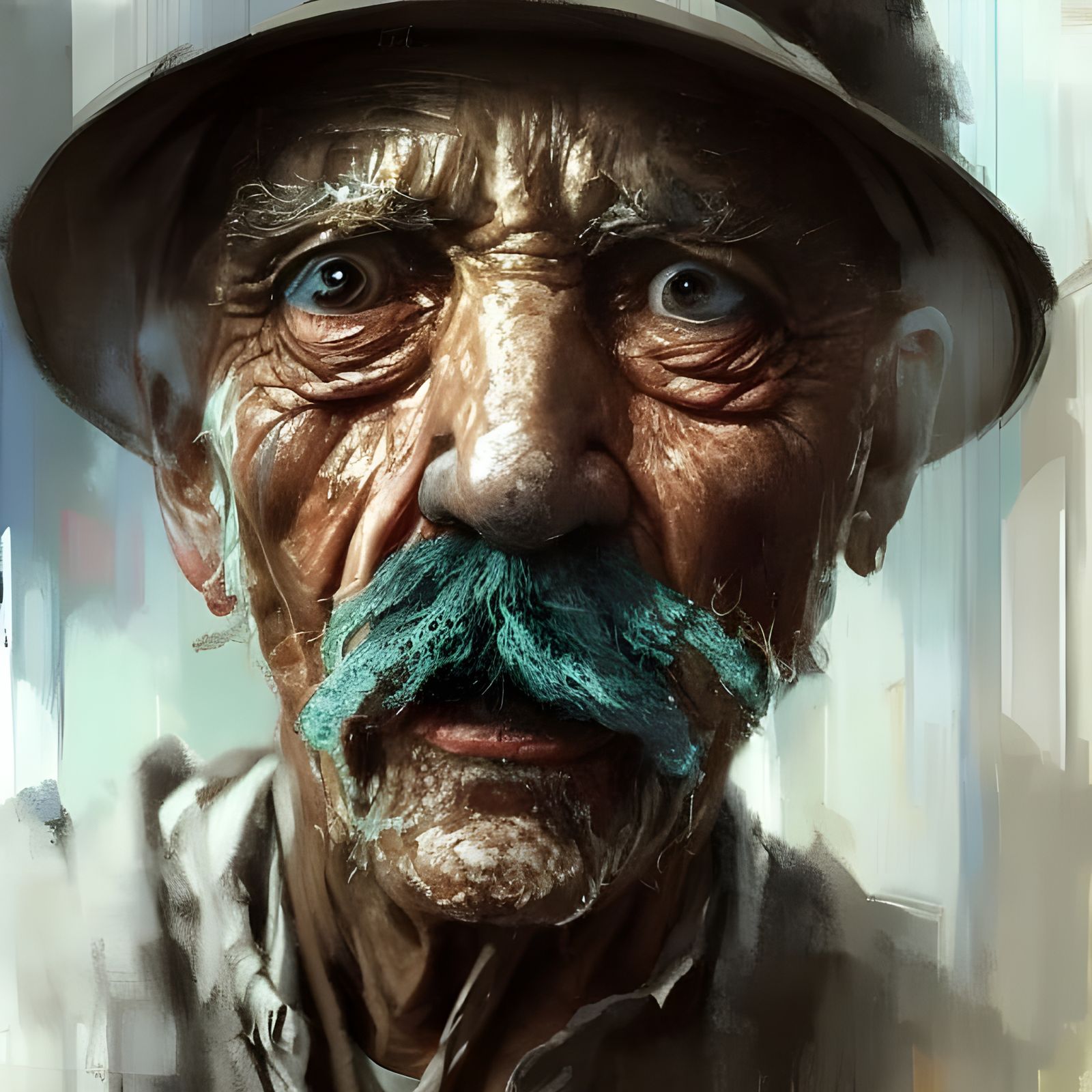 Detailed Portrait of Elderly Man with Large Mustache
