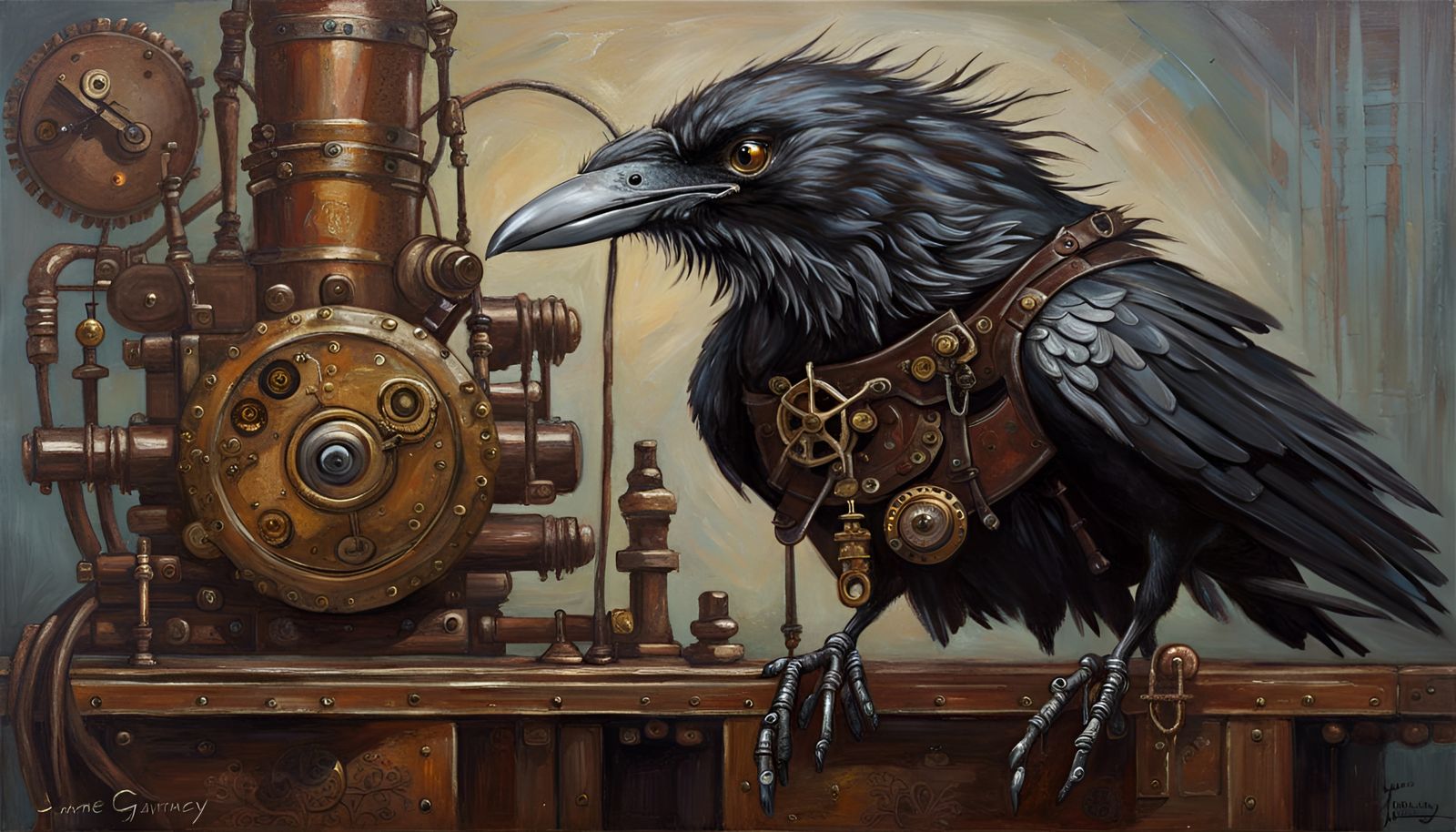 Steampunk Crow Oil Painting by James Gurney
