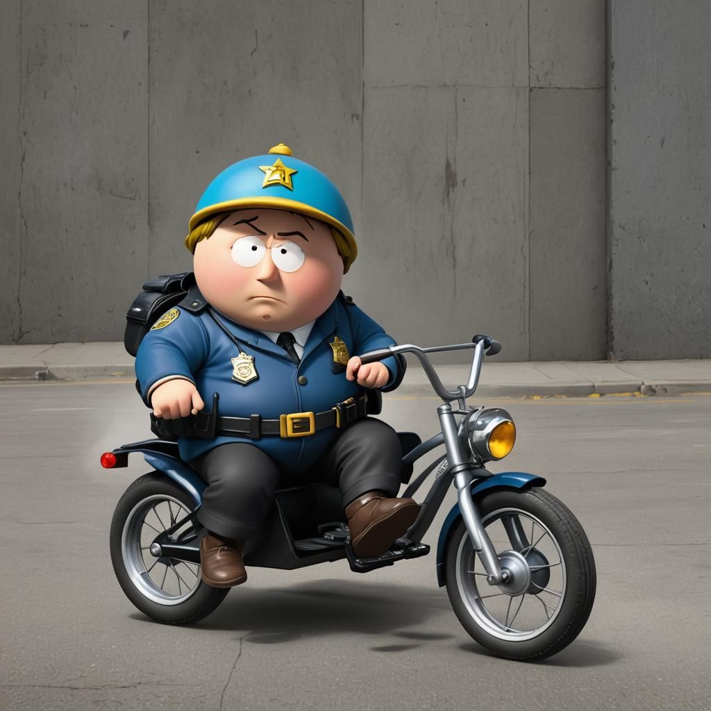 Realistic Cartman as Police Officer on Tricycle