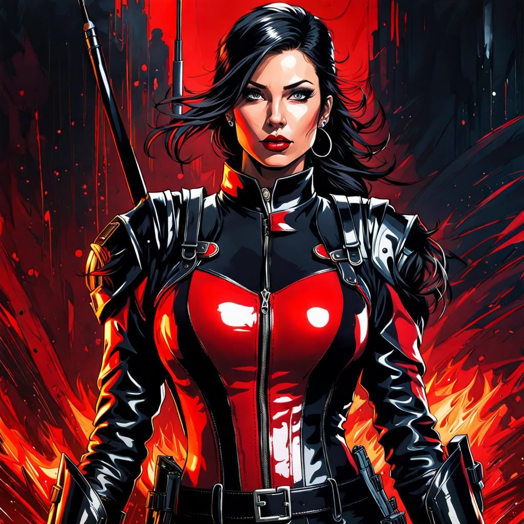 Beautiful Firewoman Portrait in Ink Splash Art Style