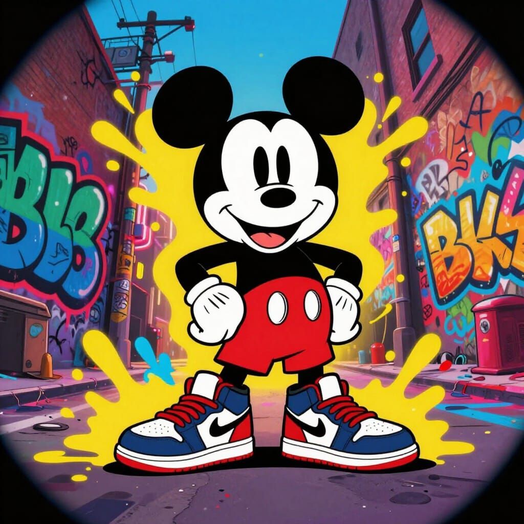 Mickey Mouse in Air Jordans in Graffiti Alley